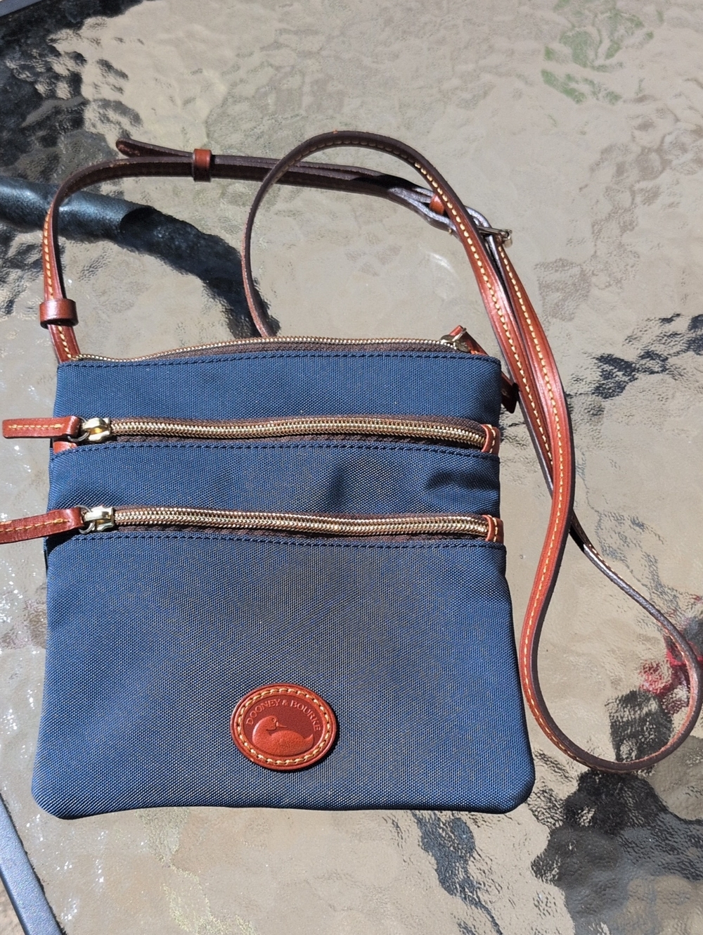 Dooney & Bourke Navy Crossbody with Brown Leather Trim